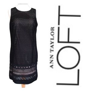 Loft Black Over-Lay on Nude Crochet Dress